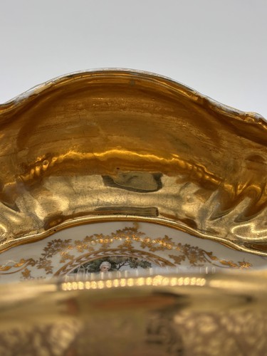 Vintage Le Meuix Porcelain Gilded Gondola Bowl Hand Painted 24K Gold - Imagen 8 de 20