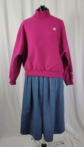 Felpa vintage Champion magenta tessuto rovesciato finto collo alto logo petto taglia L - Foto 3 di 20