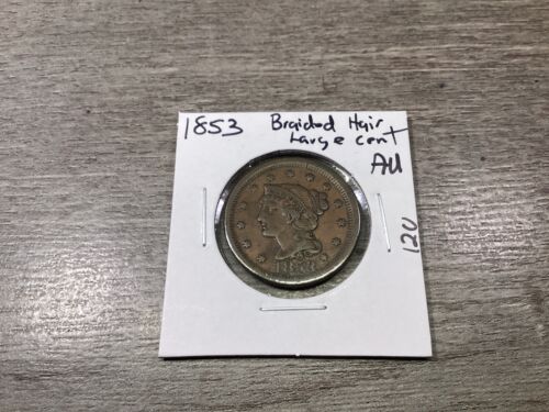 1853-Braided Hair Large Cent-U.S. Copper Coin-AU Condition-120 - Picture 3 of 4