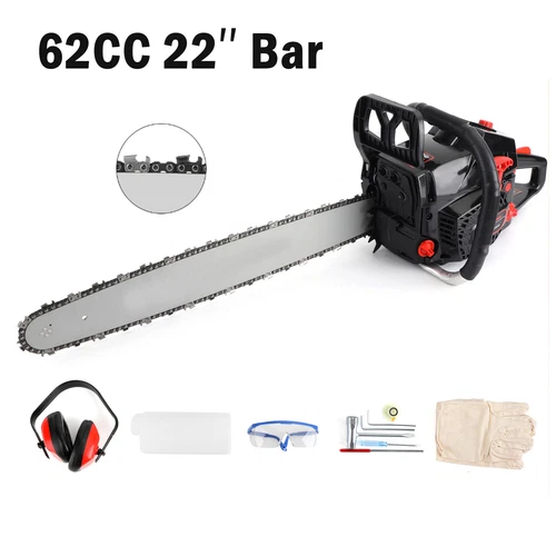 🎄62cc Chainsaw 22" Bar Powered Engine 2 Cycle Gasoline Chain Saw Red Wood Cut