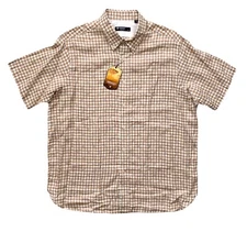 Daniel Cremieux Collection Nwt Beige Check 100% Linen Short Sleeve Shirt XL