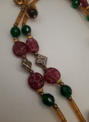 "Collana Ciondolo Perline Vetro Multicolore Vintage 42" - Foto 8 di 12