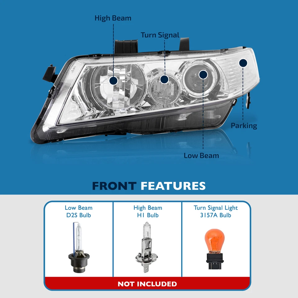 For 04-08 Acura TSX CL9 JDM Projector Headlights Lamps Chrome Clear Reflectors Foto 4 de 4