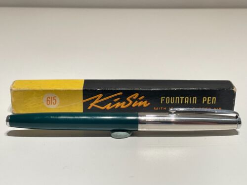 VINTAGE RARE USED CHINA GREEN FOUNTAIN PEN "KIN SIN" 615 WITH IRIDIUM TIPPED NIB - Picture 3 of 13
