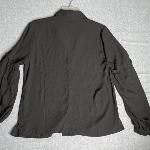Free Generation Women's Button Down Collared Black Blouse Chic SZ L FAST SHIP !! - Picture 8 of 9