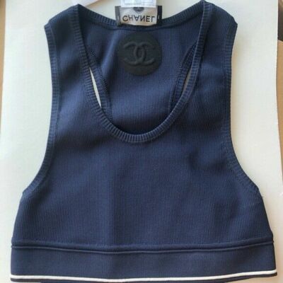 $1400 18P CHANEL CC LOGO CROP TOP SHIRT 36 NWT RARE CHANEL SPORTS BRA SMALL/MED