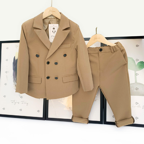 Child Double Breasted Suit Set Boys Blazer Pants 2pcs Set Host Party Costume - Picture 9 of 24