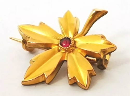 Broche prendedor de hoja de arce granate relleno de oro francés Francois Savard de colección c1910 - Imagen 7 de 15