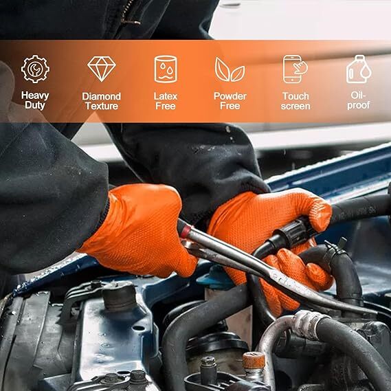 First Volt Glove Orange Nitrile Disposable Gloves 8 Mil Raised Diamond Texture e First Volt Glove Orange Nitrile Disposable Gloves 8 Mil Raised Diamond Texture e