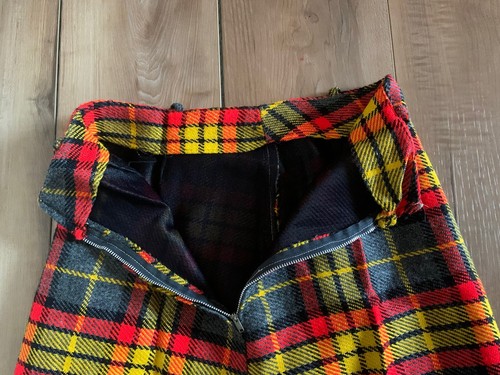 VTG 60s 70s Retro Neon Orange Yellow Twiggy Plaid Mini Pencil Skirt SEE DIM - Picture 5 of 9