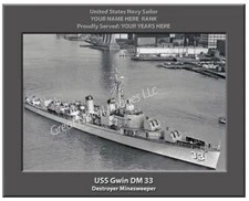 USS Gwin DM 33 Personalized Canvas Ship Photo 2 Print Navy Veteran Gift