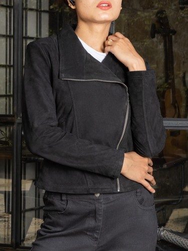 Chaqueta de Cuero Gamuza Mujer Manga Larga Otoño e Invierno Moda Motociclista Recortada - Imagen 6 de 18