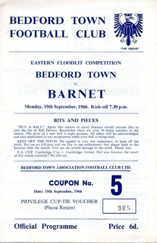 PROGRAMME BEDFORD TOWN FC X 4 SEASON 1966 / 1967