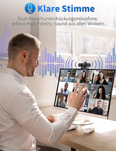 Webcam Full HD 1920x1080p Webkamera Mit Mikrofon, Stativ USB 30fps PC, Laptop DE - Bild 4 von 8
