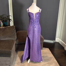 Women s Fully Sequined Purple Mermaid Fit Prom Party Dress Leg Slit Size 4
