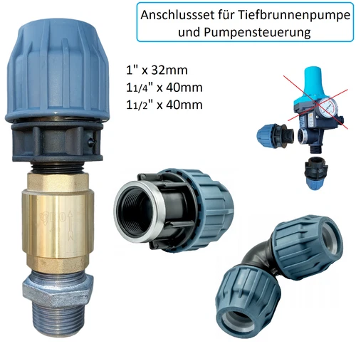Anschlussset für Tiefbrunnenpumpe m. Rückschlagventil für PE-Rohr Kunststoffrohr