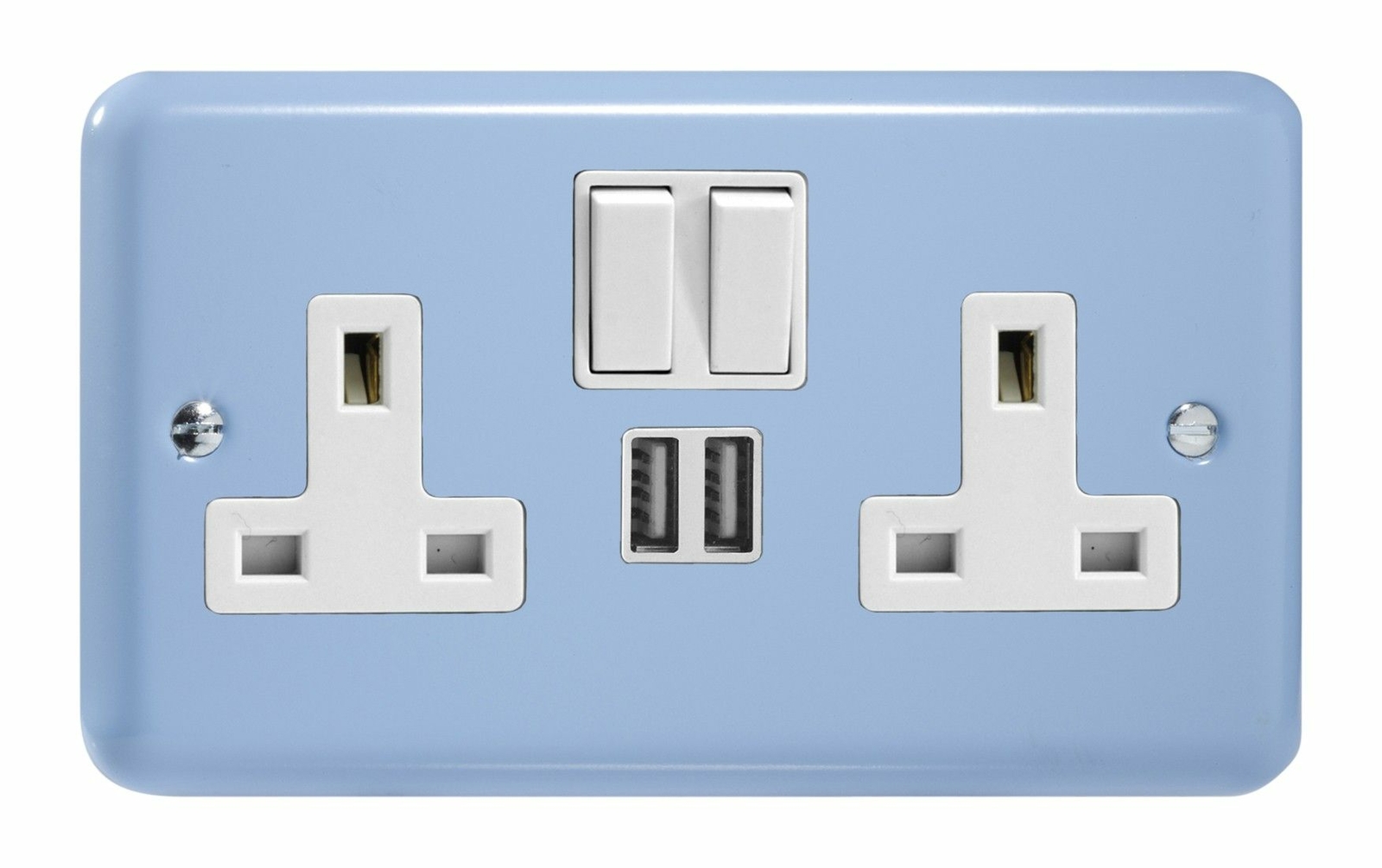 Varilight XY5U2SW.DB Duck Egg Blue 2 Gang Double 13A Plug Socket 2.1A USB