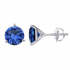 1/2Ct Round Simulated Sapphire Solitaire Screw Back Stud Earrings 14K White Gold