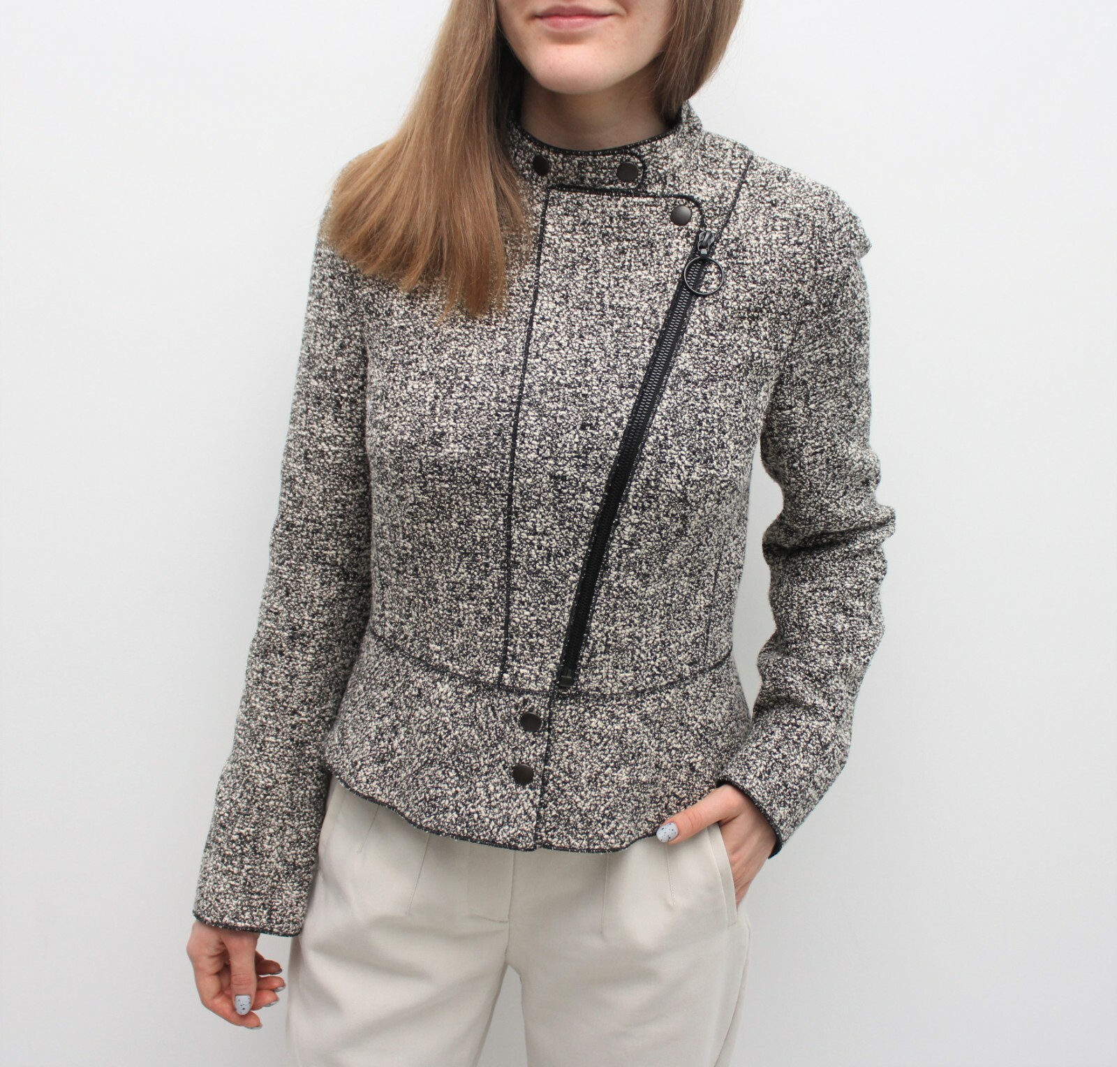 Women's AKRIS PUNTO Cotton Full Zip Jacket Coat Biker RARE US6 UK10 S image 4
