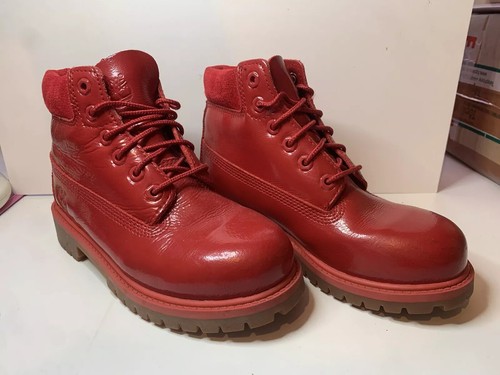 Kinder Kinder Timberland Stiefel Rot Lack UK Größe 13 EU 32
