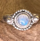 Rainbow Moonstone Vintage Celtic Style Sterling Silver Ring Size M 1/2