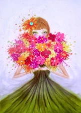 Papyrus Bella Pilar Girl with Gemmed Flowers Blank Any Occasion Greeting Card