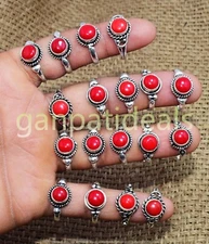 NEW SALE !! Red Coral Gemstone Rings Lots 925 Silver Plated Jewelry Lots