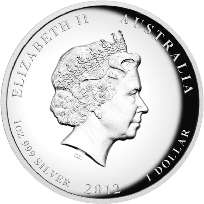 091:オーストラリア 2009年1ドル銀貨1ozエリザベスⅡダイヤ原石入 1 Dollar - Elizabeth II (6th Portrait - Beneath the Southern