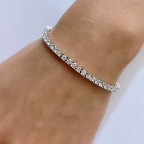 7 Zoll langes Moissanit Tennisarmband massiv 14K Weißgold 5 kt rund - Bild 8 von 8