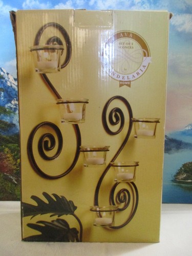 AVA Candelaria Set Of 2 Wrought Iron Wall Sconces with Three Tea Lights Each New - Picture 1 of 8