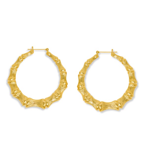 Alternate view of Gold Plated Bamboo Hoop Earrings-30mm