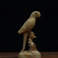 5" Fine Chinese Boxwood Wood Hand-carving Poll Parrot Bird Popinjay Statue 鹦鹉