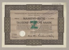 Turyngische Cellwolle AG – akcje imienne, 1000 DM, Gronau / Westfalia, październik 1955