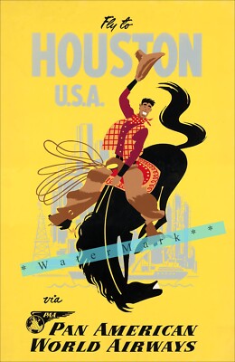 Houston Texas 1950 Pan American Air Vintage Poster Print