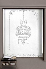 Tenda Ricamata a Mano Lino bianco cm. 240x310 con sfilato e intaglio