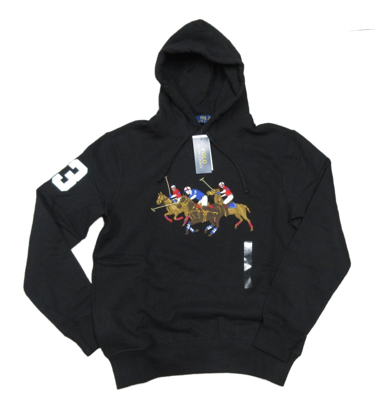 Felpa con cappuccio pullover Polo Ralph Lauren da uomo nera triplo pony grafica pile