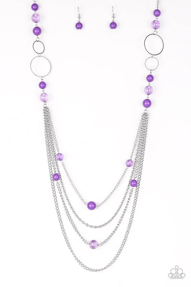 Paparazzi Necklace Bubbly Bright Purple Bead Silver Multiple