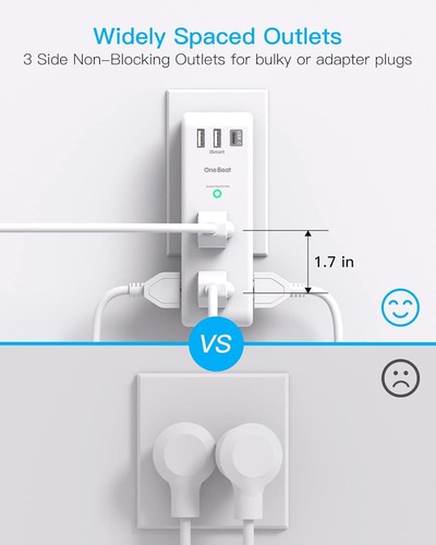 Surge Protector Outlet Extender with Rotating Plug, 6 AC Outlets, 2 USB, 1 USB C - Picture 6 of 8