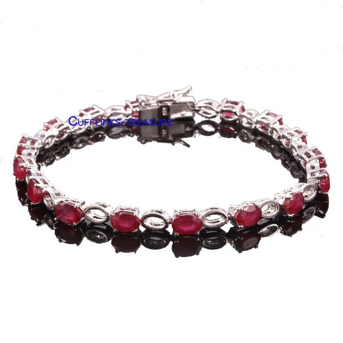 Natural Ruby Gemstones with 925 Sterling Silver Bracelet For women's #C565 - Picture 2 of 3