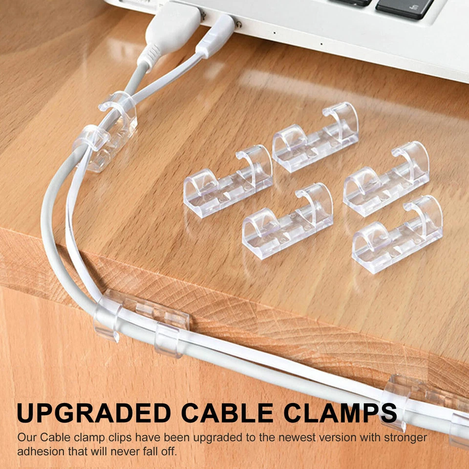 100Pcs Cable Clips Self-Adhesive Tie Cord Management Wire Holder Organizer Clamp - Image 3 of 4