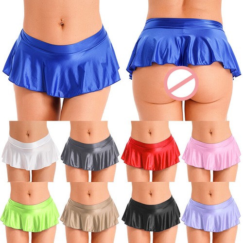 Sexy Para mujeres Mini Falda Brillante Wetlook Brillante Patinadora Baile Fiesta Falda Prendas para club nocturno + - Imagen 5 de 21