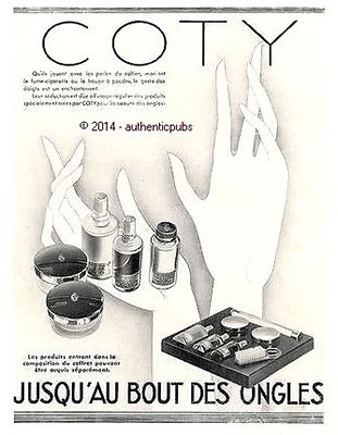 REKLAME COTY BEAUTE DES NGLES SCHATULLE HAND FINGER ART DECO VON 1930 FRANZÖSISCHE ANZEIGE