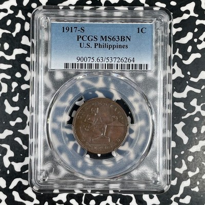 1917-S U.S. Philippines 1 Centavo PCGS MS63BN Lot#G3804 Choice UNC!