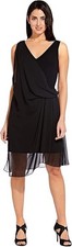 Adrianna Papell Womens Chiffon Overlay Sheath Dress Black Size 8 Gathered Ruched