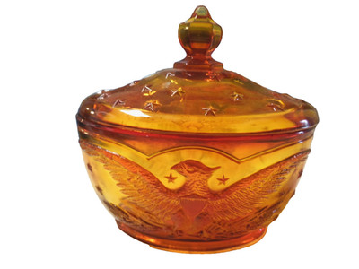 Beautiful Rare Orange Covered Candy Dish With Large Spread Eagle O Both Sides