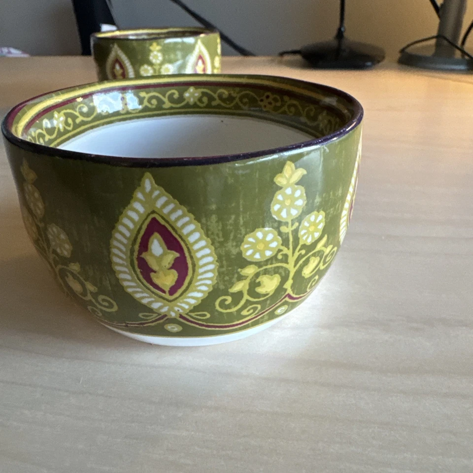 Juego de 2 cuencos para dedos de porcelana 222 Fifth PTS KASHMIR verde azulado Paisleys Foto 4 de 4