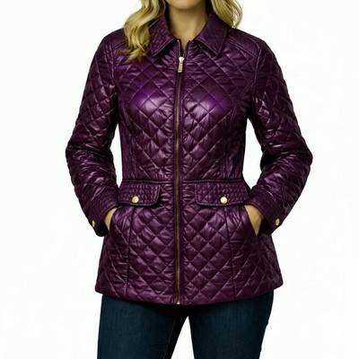 BELLA BICCHI Quilted Jacket Womens 16 Purple Zip Snap Pockets Lightweight NWT