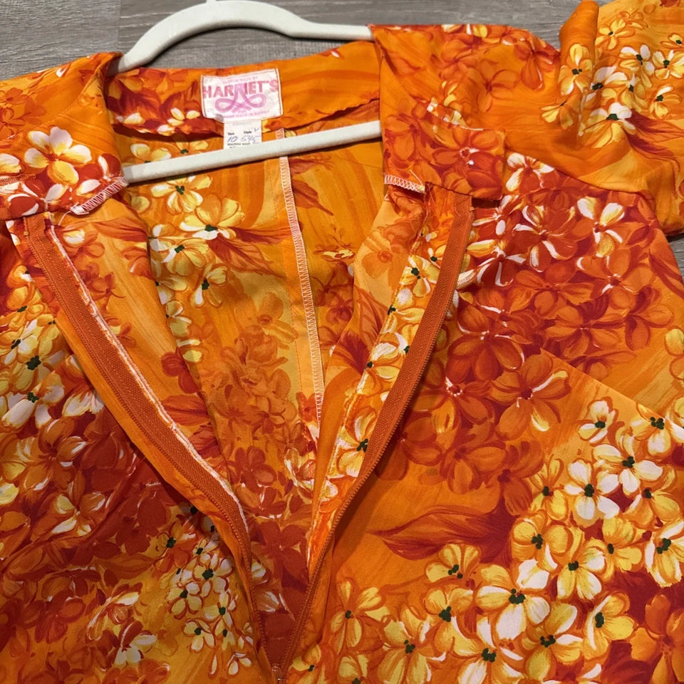 Vestido Vintage Harriets Hawaiano Naranja Floral Hasta la Rodilla Años 70 Hawaii Playa Talla M Foto 4 de 4