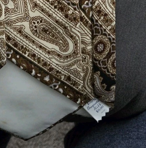 Corbata de cuello 100 % seda marrón/crema/azul cachemira KELLY 1 vintage venta inmobiliaria Foto 3 de 3