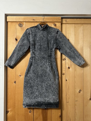 80's VTG Paris Blues Stonewashed Black Acid Wash Bodycon Dress Juniors 7 XS/S - Picture 23 of 23